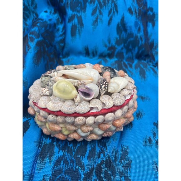 Jewelry - Seashell-Embellished Oval Trinket Box Red Velvet Interior & Lid